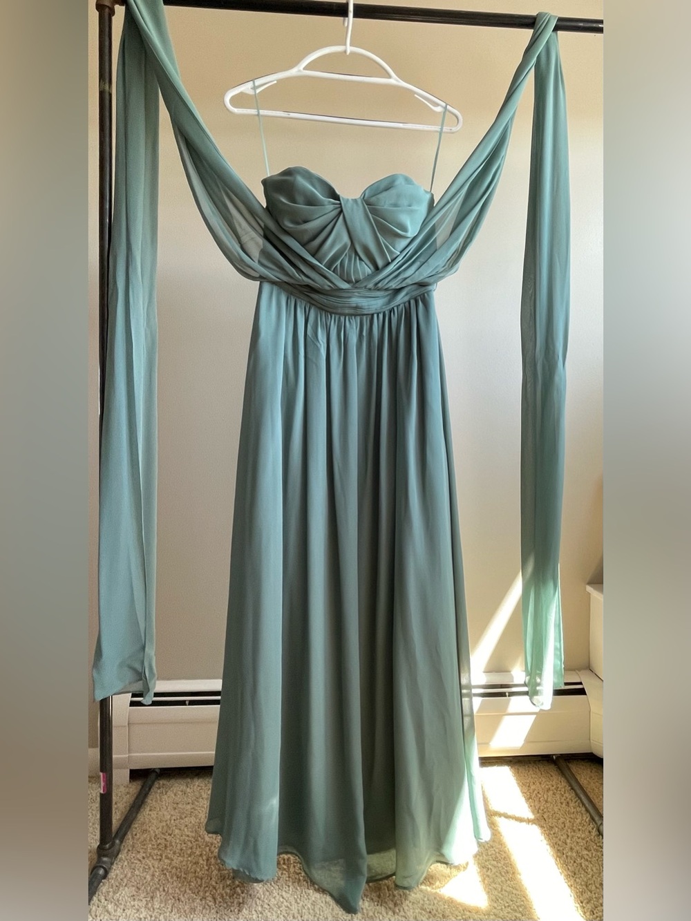 Birdy Grey Teal Chiffon Bridesmaid Maxi Dress - Small